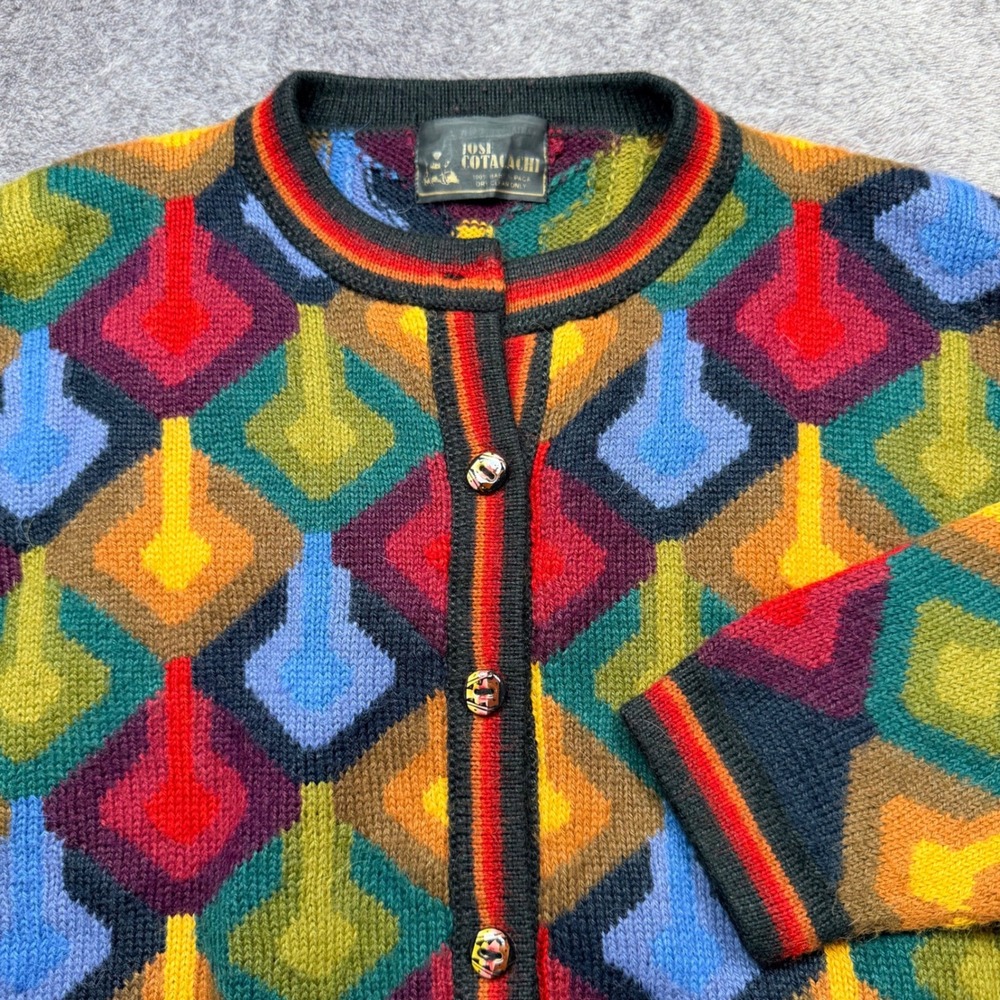 Josi Cotacachi Baby Alpaca Wool Cardigan Sweater Geometric Multicolored Vintage